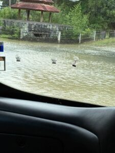 Flooded road in Asia